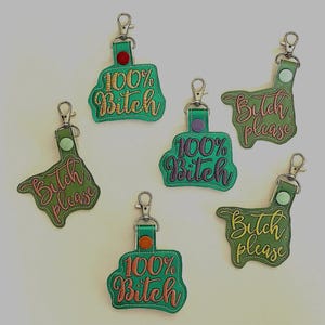 Snarky Bitch keychain- Machine Embroidered- faux leather- clasp keychain