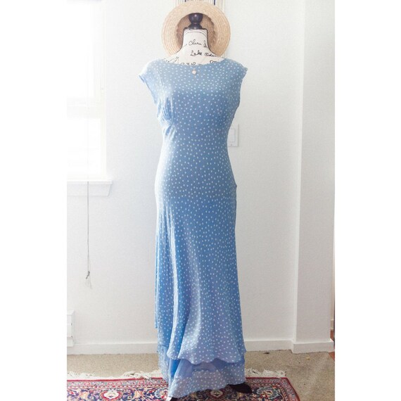 Vintage Two Tiered Baby Blue Polka Dot Maxi Dress 90 S Etsy