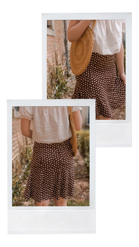 Vintage Flowy Stretch Knit Brown + White Polka Dot