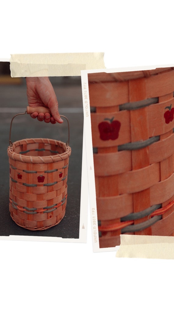 Woven Wicker/Wood Hand-Painted Apple Basket Bag ||