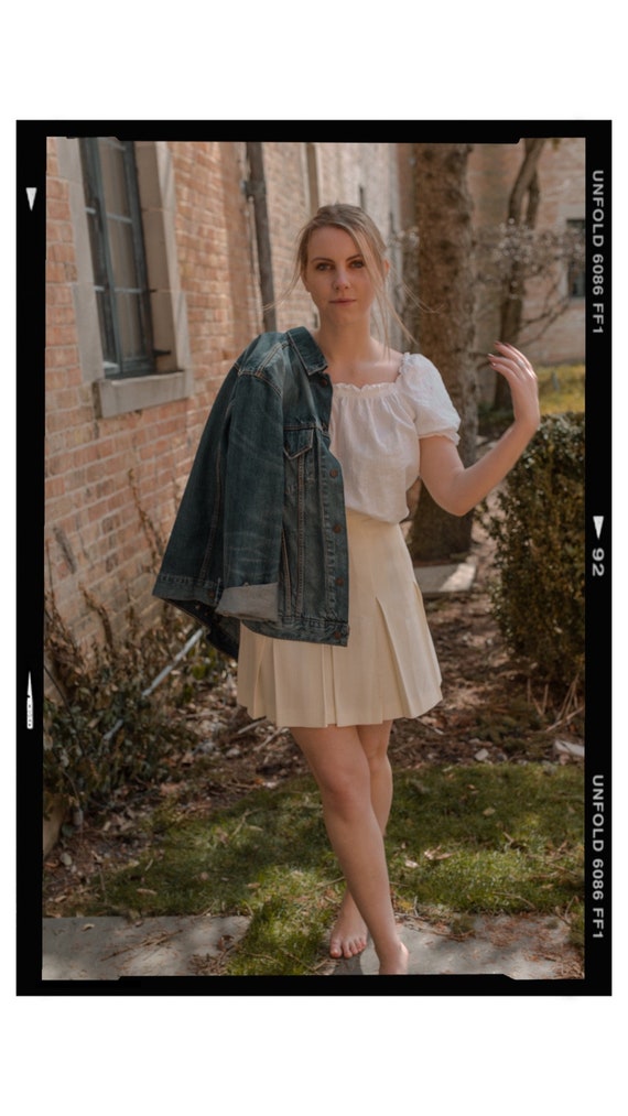 Vintage Tennis-Inspired High Waist Knee-Length Ple