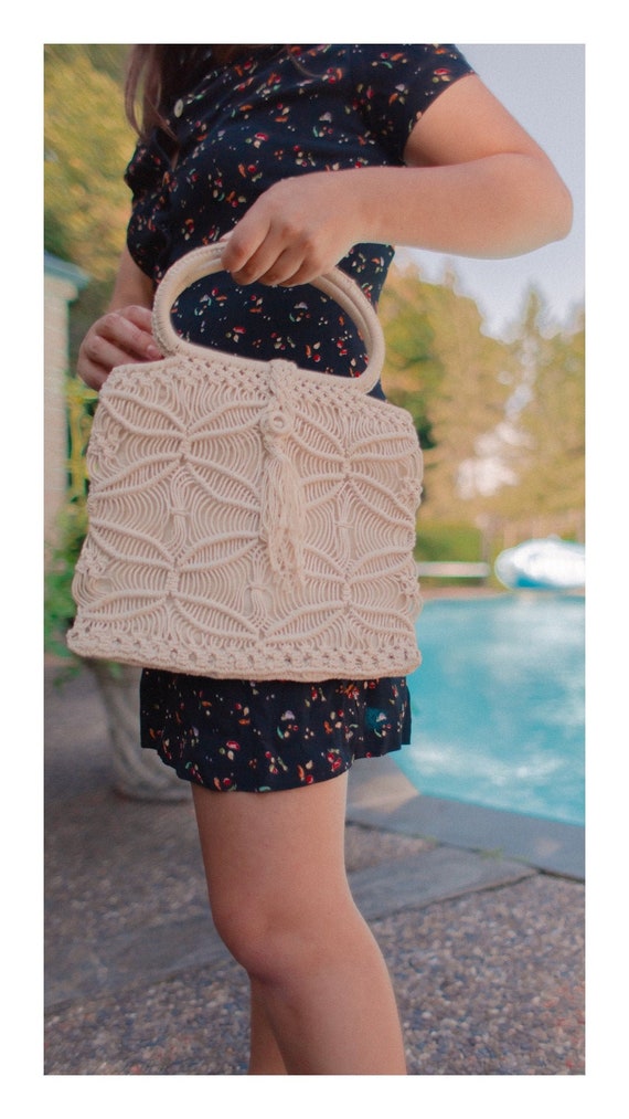 Vintage Macrame Crochet Top-Handle Handbag