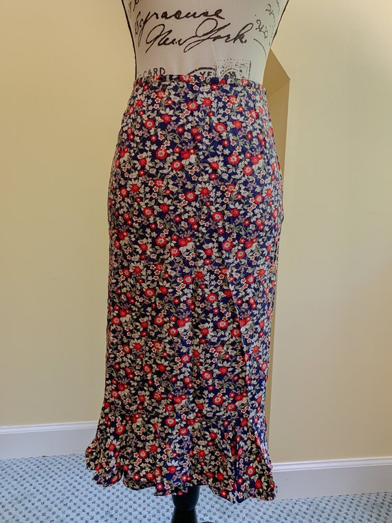 Vintage Floral Print Midi Ruffle Skirt - image 3