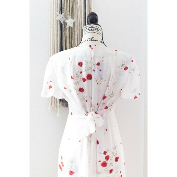 90s Chiffon Prairie White + Red Ditsy Floral Maxi… - image 3