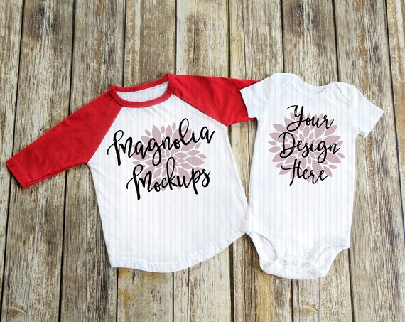 Red And White Baseball Raglan Shirt With White Bodysuit