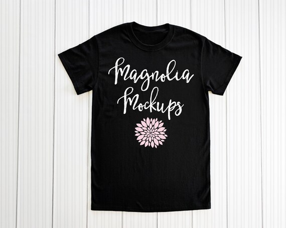 Download Free Gildan Adult Black T-Shirt Mockup PSD Flat Lay (PSD ...