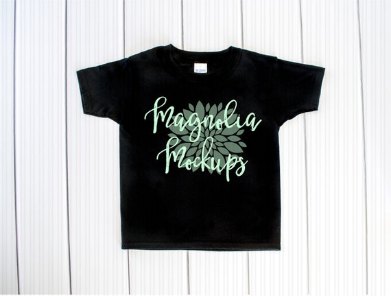 Black Toddler T-Shirt Mockup PSD Flat Lay Mock