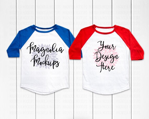 Blue And Red Baseball Raglan Shirts Boy Mockup Brother