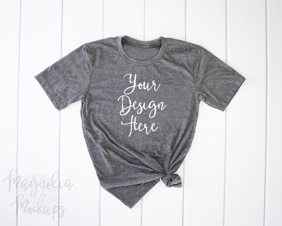 Adult Gray T-Shirt Mockup PSD Flat Lay Gildan