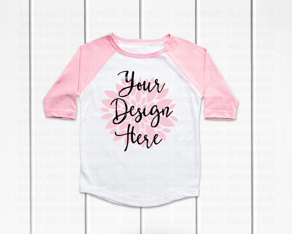 Pink And White Baseball Raglan T-Shirt PSD Mockup Template Mockup