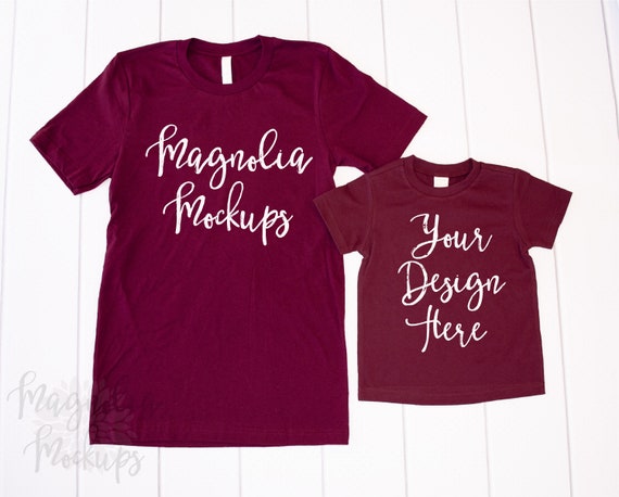 Maroon Adult T-Shirt And Toddler T-Shirt Mockup Mock Up