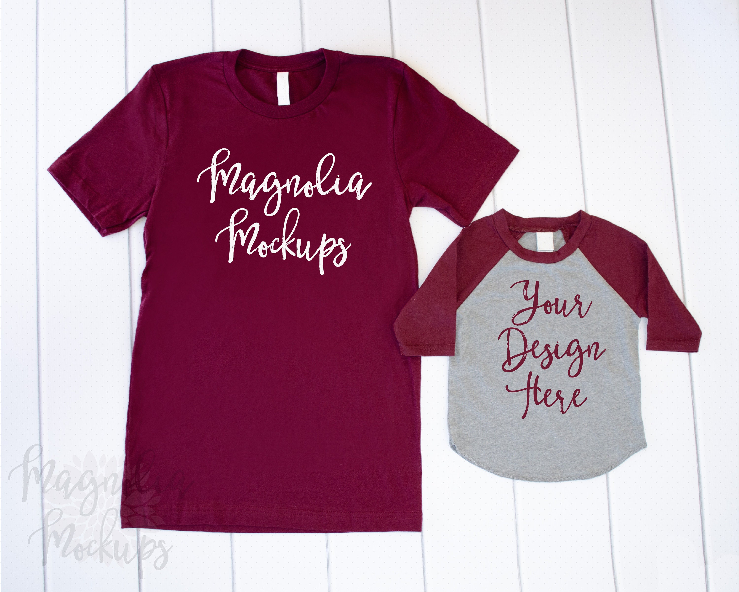 Download Maroon Adult T Shirt And Toddler Raglan Mockup Mock Up Etsy