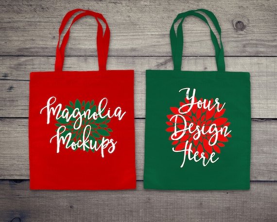 Download Red And Green Canvas Tote Bags Christmas Bags Tote Mockup Etsy