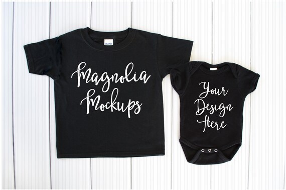 Download Black Toddler T Shirt And Baby Bodysuit Mockup Mock Up Etsy