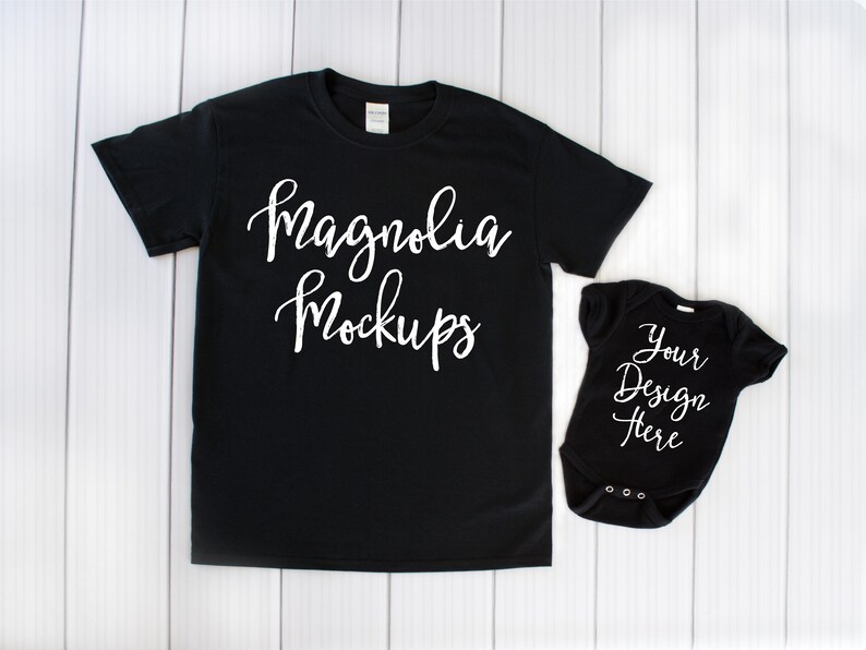 Download Black Adult T-Shirt and Baby Bodysuit Mockup Mock Up ...