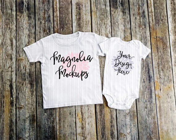 White Toddler T Shirt And Baby Bodysuit Flat Lay Mockup Etsy