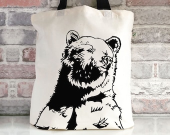 Grizzly Bear Cotton Shopper Tote Canvas Bag