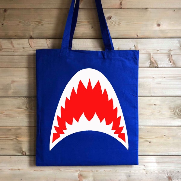 Shark Mouth Cotton Shopper Tote Canvas Bag Blue