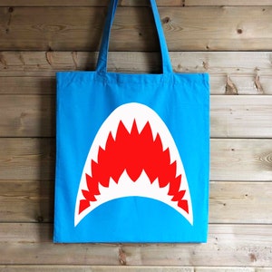 Boca de tiburón algodón Shopper Tote lona bolsa azul