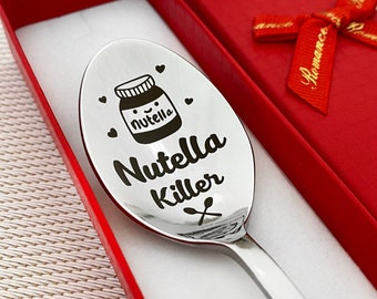 Cuillère tueuse Nutella, cuillère à beurre de noix, cuillère nutella avec personnalisation, texte personnalisé, nom sur la poignée