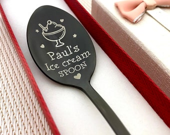 Ice Cream Spoon Engraved with name - Awesome Personalized Gift with Custom Text on Handle Cute BFF Friends Present Ice Cream Plow for Friend