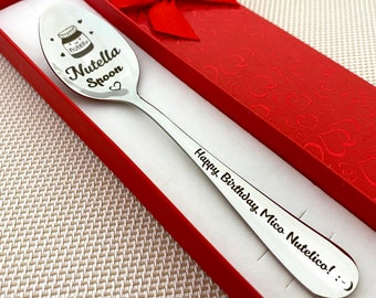 Fancy Nutella Spoon Customized with Name - More Colors Personalised spoons with Custom message on handle - Sister christmas stoking stuffer