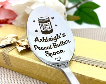 Peanut Butter Spoon Personalized Nut Butter Plow - Custom Stamped Spoon Engraved Peanut butter lover Christmas Gift Spoon - Xmas Keepsake