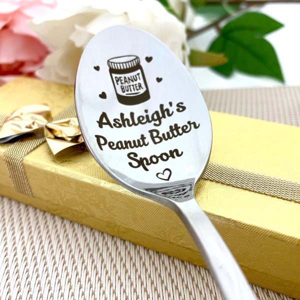 Peanut Butter Spoon Personalized Nut Butter Plow - Custom Stamped Spoon Engraved Peanut butter lover Christmas Gift Spoon - Xmas Keepsake