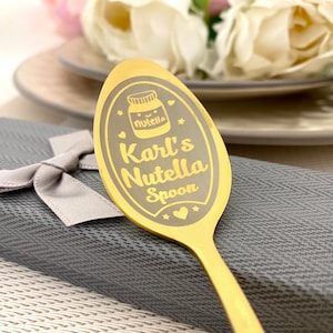 Golden Nutella Spoon Personalized engraved with Name - Custom Teaspoon for Easter surprise -  Sweet Gift for her - Cute Spoon for dessert