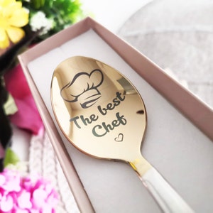 Best Chef Spoon Funny Gift for Chef Father&#39;s Day Gift Spoon for coffee Keepsake Memorial Stamped teaspoon for Friend Cooking King Chef Gift