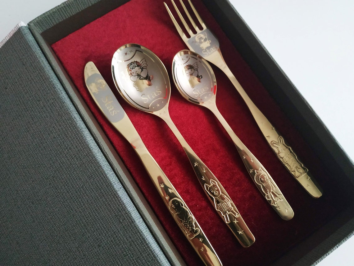 Baby Cutlery Flatware Set Kids Gift Custom Engraving Beautiful Etsy