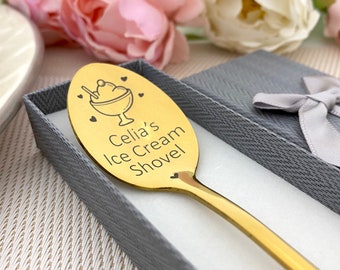 Elegant Ice Cream Spoon Customized Gift With Name - Engraved custom message on Handle - Cute BFF Friends Gift Ice Cream Shovel for Friend