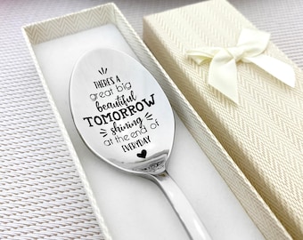 Funny Tea Spoon - Small Gift for Friend - Good Morning Coffee Spoon Powered with Custom Text Feel Free Tomorrow - Tea Lover Girlfriend Gift