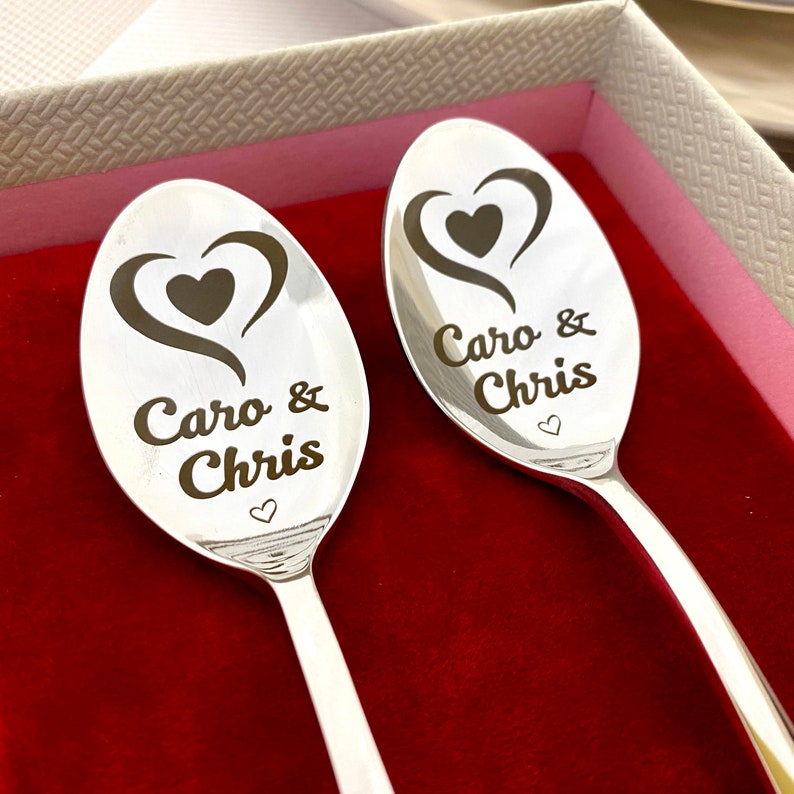 Two Spoons in Gift Box for a Couple Elegant Anniversary Gift Etsy