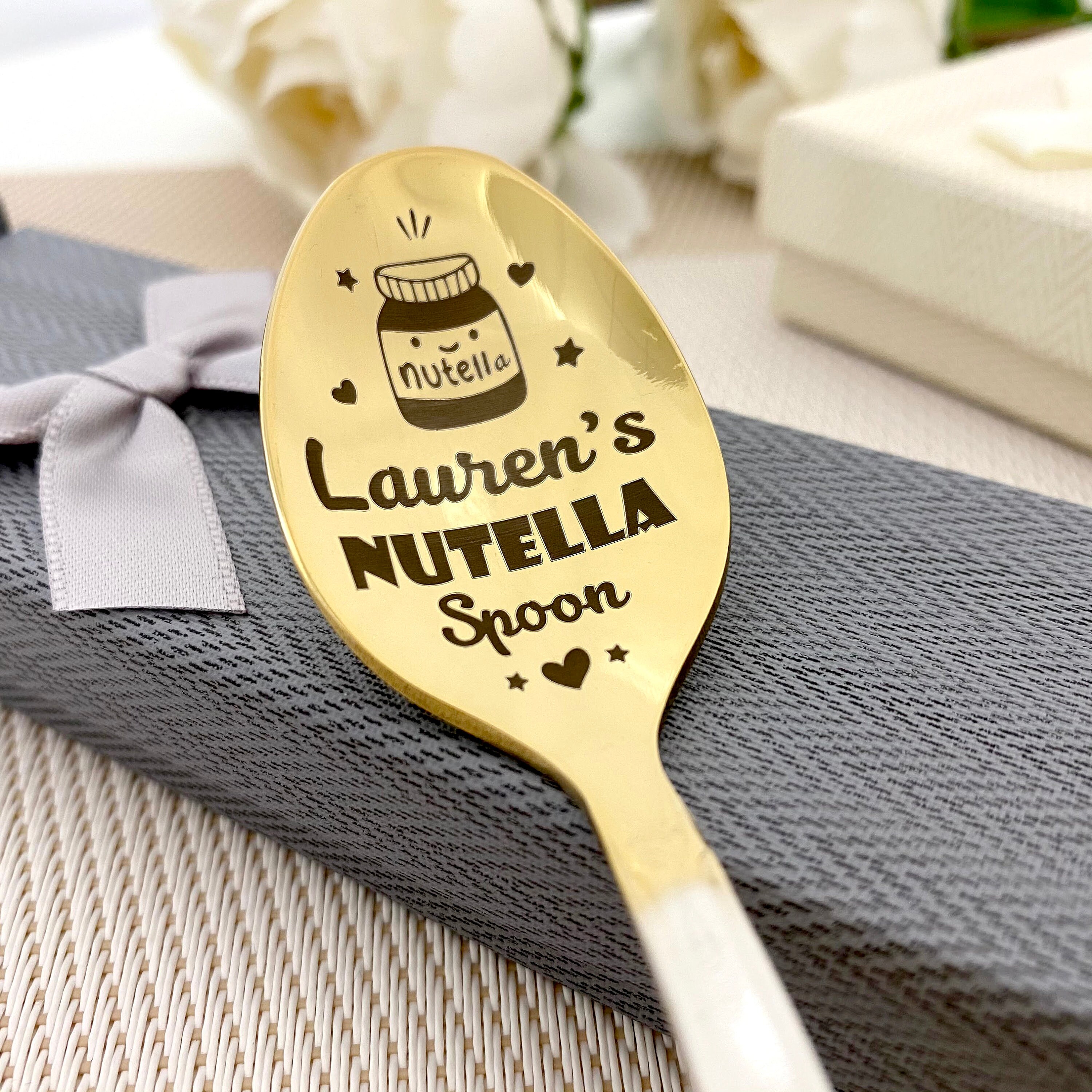 Nutella Killer Spoon Cuillère à manche long cadeau personnalisé pour ami  Texte personnalisé Cuillère plaquée or gravée pour Nutella dans Giftbox -   France
