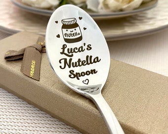 Nutella Spoon Regalo personalizado de mantequilla de nueces con nombre Mejor amigo Grabado Nutella Pala Texto personalizado BFF Regalo Nutella Lover Baby Spoon