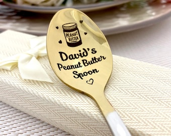 Peanut Butter Spoon with Name Personalized Nut Butter Gift Custom Stamped Spoon Engraved Text Teaspoon Father's Day Gift Spoon Xmas Keepsake