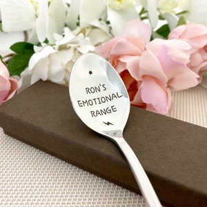 Ron&#39;s Emotional Range teaspoon - Funny Gift - Coffee spoon for Sweet Cake  - Engraved spoon - Kids Pottery gift - Emotional spoon