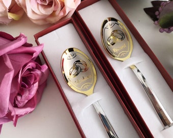 Two Wedding Teaspoons in Giftboxes Personalized Engraved for Bride and Groom Еngagement gift Customized  Anniversary Gift Wedding Rings Img