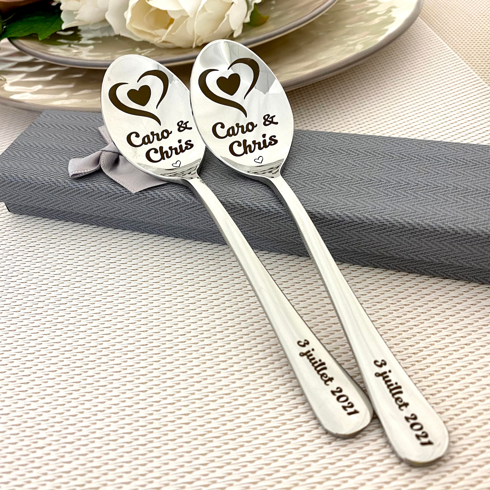 Two spoons in Gift box for a couple Elegant anniversary gift Etsy