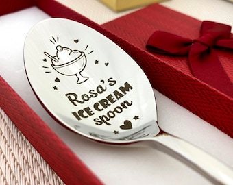 Ice Cream Spoon Personalized Engraved Gift - Name on Spoon and Custom Text on Handle Cute BFF Friends Gift Ice Cream Plow - Friend Xmas Gift