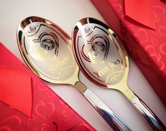 Teaspoon with Rings and Hearts   Personalized gift Wedding Anniversary Gift for a Coupe Coffee Spoons for Her and for Him, Coffee Lover Gift