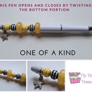 Witte kralen pen met gele kralen, moederdag, verjaardag, planner pen, shoen kado, kerst kado,