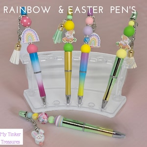 Pastel Rainbow & Easter Themed Beaded Pens - Cute Novelty Pens - Easter Party Favors