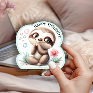 Sticker Happy Sloth Bubbles, sticker Happy Gedachten, vinylsticker