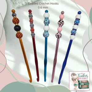 Beaded Crochet Hook 0.6 mm | Various metallic colors | Unique Ergonomic Crochet Hook | Custom Small Hook |  Gift for Crocheters