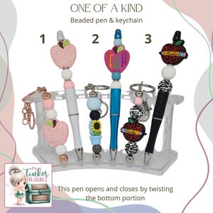 Coffret cadeau de remerciement pour les enseignants | Stylo perlé et porte-clés | Breloque pomme en silicone | Cadeau de fin d'année pour professeur | Cadeau personnalisé pour professeur