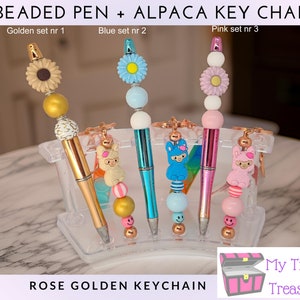 Alpaca kralen pen en sleutelhanger met fidget popit, Zonnebloem pen, verjaardag, planner pen, schoolpen,