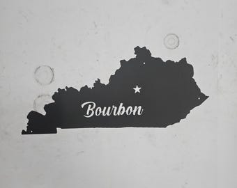 Kentucky Bourbon Metal Sign - 24"x13" State Outline Wall Art - Powder Coated Steel Decor for Bar, Home, or Whiskey Lovers