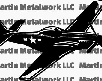 P-51D Mustang Plane Digital File for Plasma/Laser Cutting – DXF, SVG, PDF, png, 11"x7.5" Cut-Ready Design